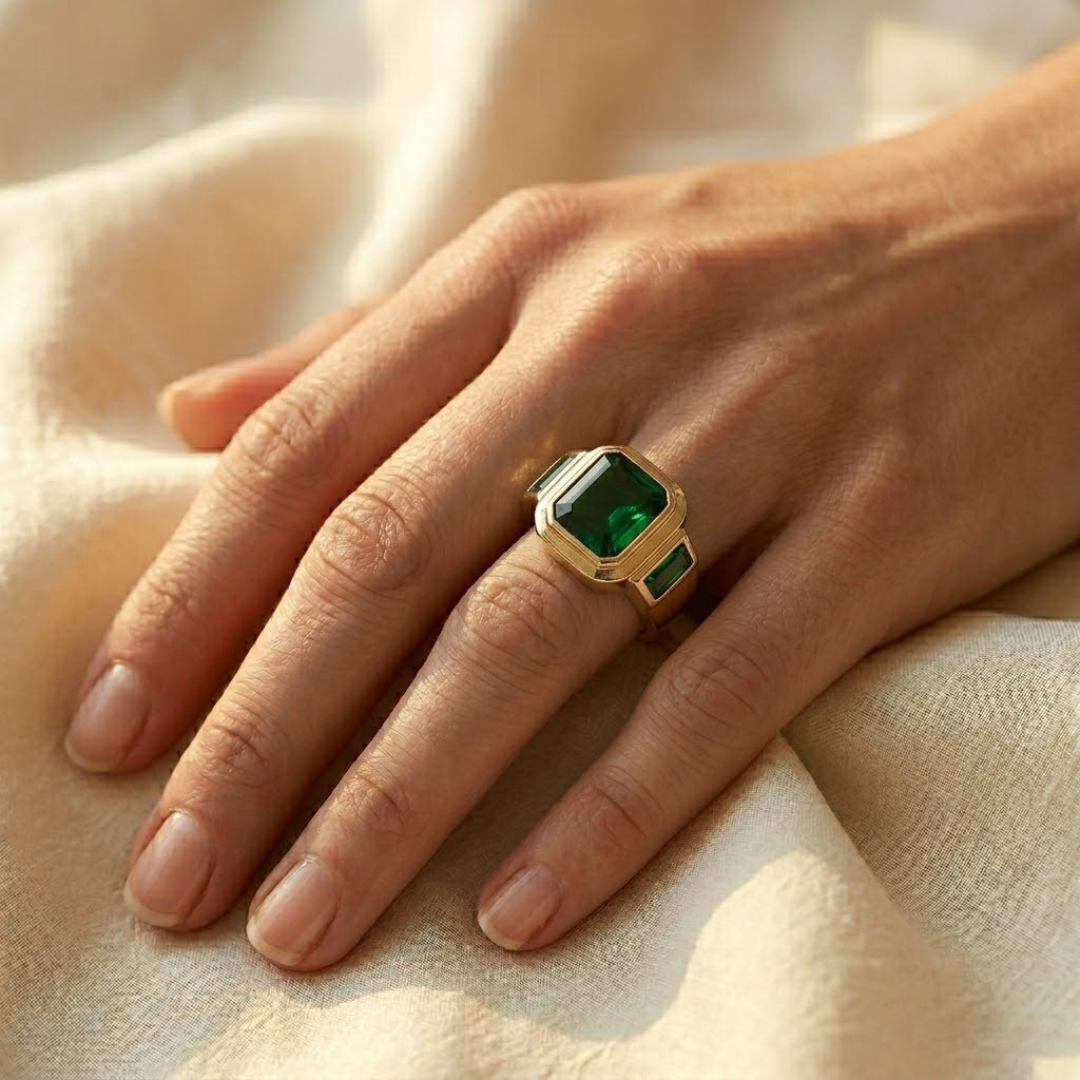 Gold Emerald Signet Ring
