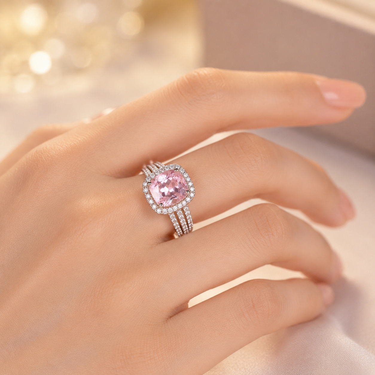 Gold Amethyst Halo Ring