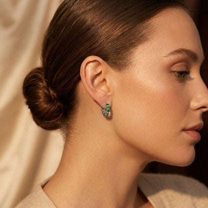 Gold Emerald Lattice Hoop Earrings