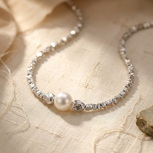 Silver Minimalist Pearl Choker Necklace