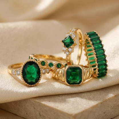 Gold Emerald Ring Set