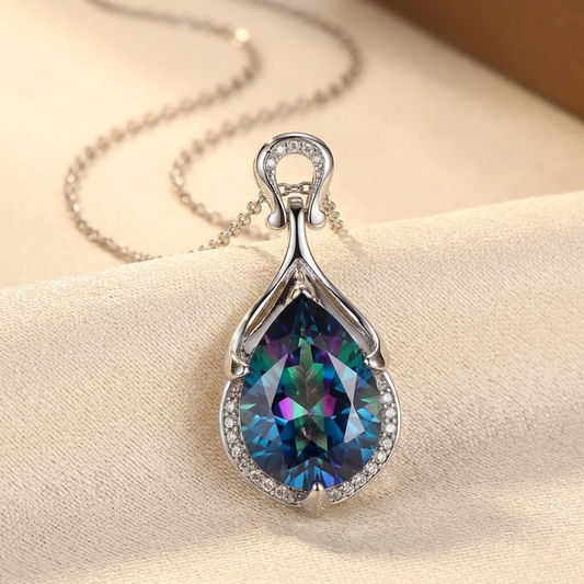 Silver Sapphire Teardrop Necklace