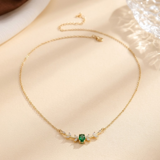 Gold Emerald Minimalist Necklace