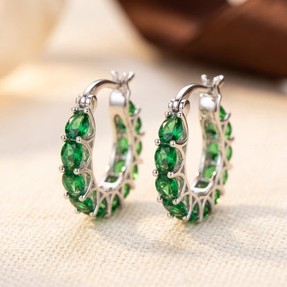 Gold Emerald Lattice Hoop Earrings