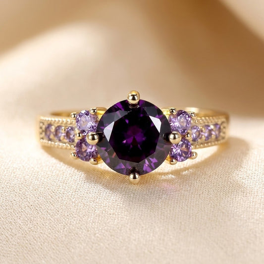 Gold Amethyst Accent Ring