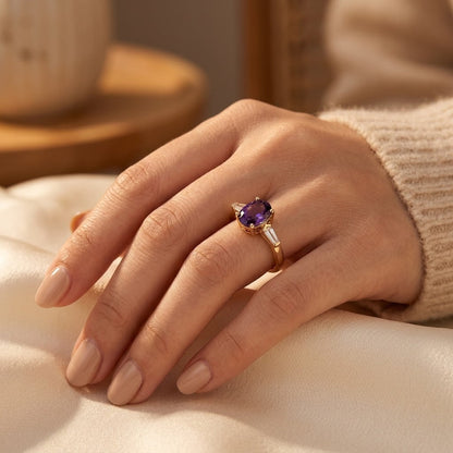 Gold Amethyst Three-Stone Ring