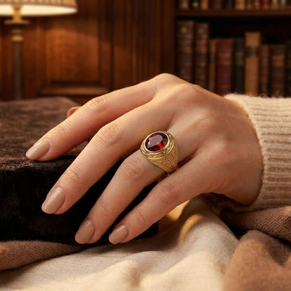Gold Ruby Engraved Ring