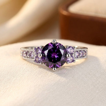 Silver Amethyst Side-Stone Ring