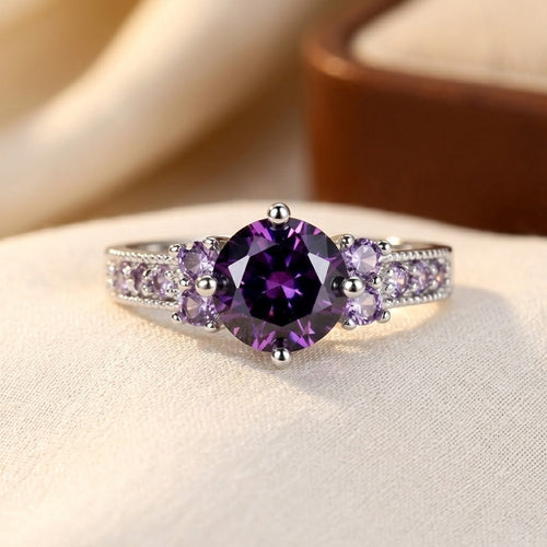 Silver Amethyst Side-Stone Ring