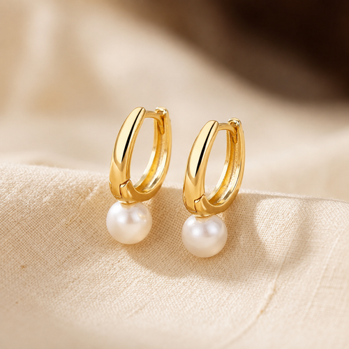 Gold Pearl Hoop Earrings