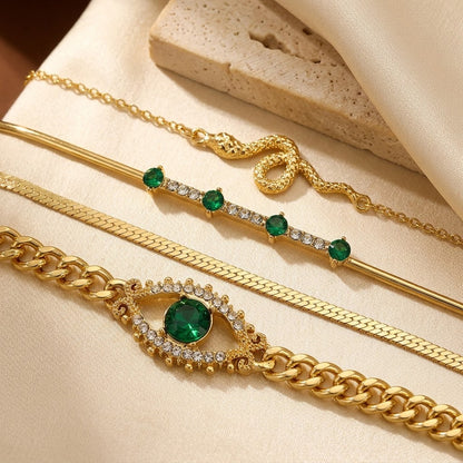 Gold Emerald Charm Bracelet Set