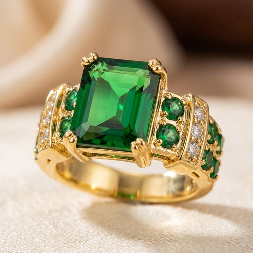 Gold Emerald Geometric Ring